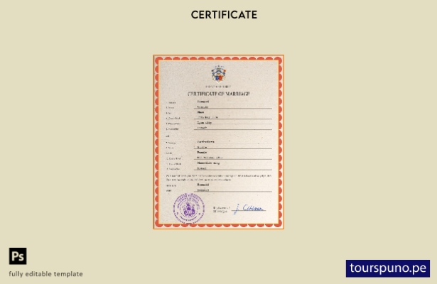listo para imprimir plantilla PSD de certificado de matrimonio de Francia